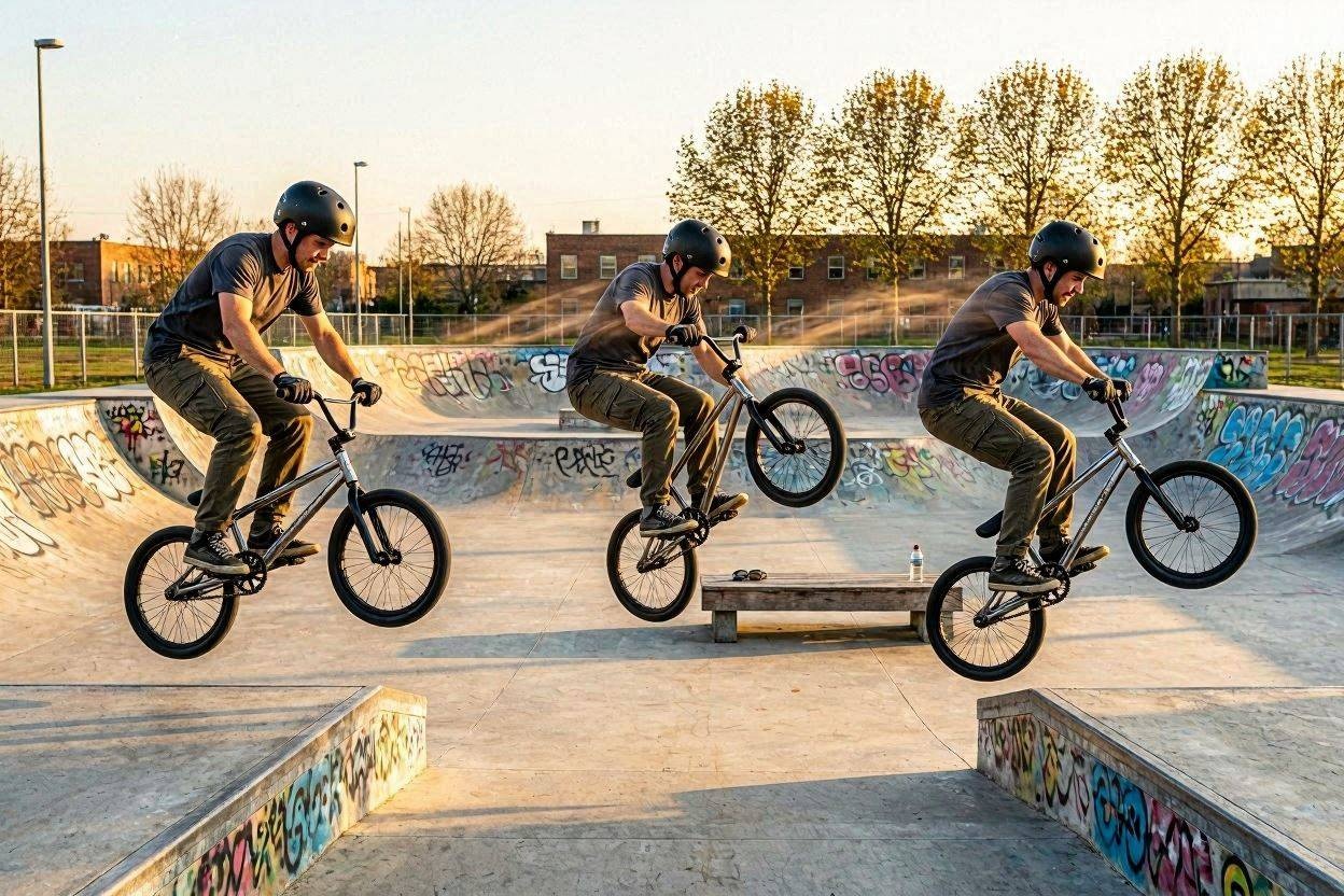 Rider progressant sur ses figures bmx freestyle