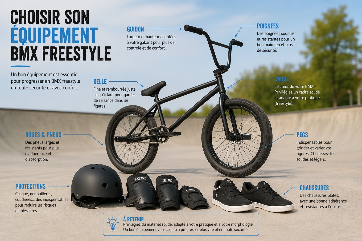 Équipement et vélo bmx freestyle prêts pour une session